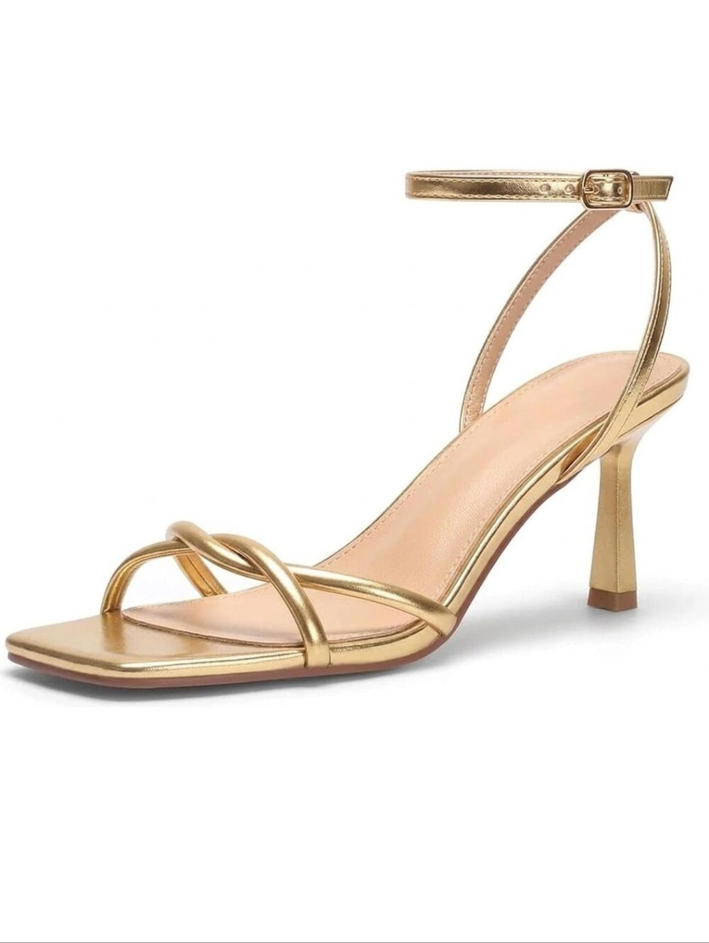 Gold Ankle-Strap Heeled Sandals